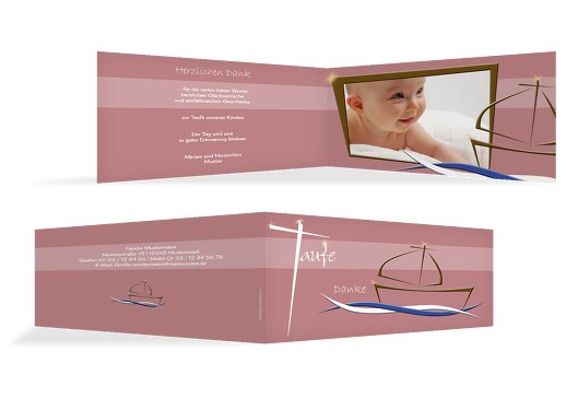Dankeskarte Schiffchen auf Wellen HellRotMatt 215x105mm