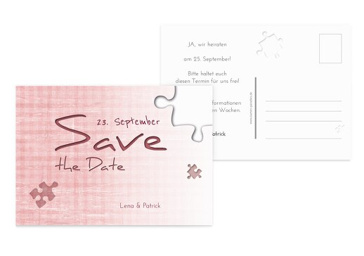 Hochzeit Save-the-Date Puzzle PastellHellRot 148x105mm