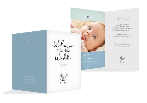 Baby Dankeskarte Welcome HellgrauBlau 105x148mm