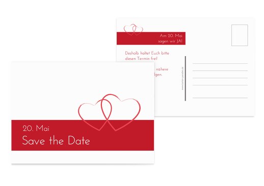 Hochzeit Save-the-Date Herzensband Rot 148x105mm