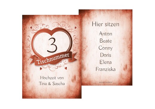 Tischnummer Herz dunkelorange 105x148mm