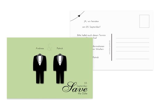 Hochzeit Save-the-Date suits MattGrün 148x105mm
