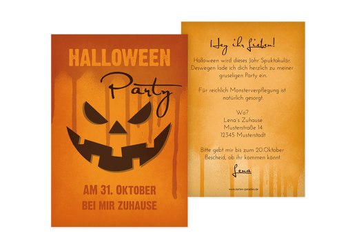 Halloweenkarte Kürbis Orange 105x148mm