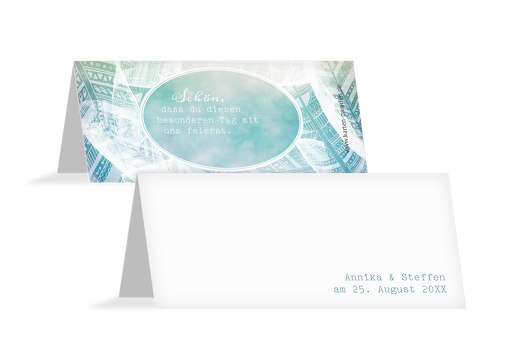 Hochzeit Tischkarte Federleicht AquaTürkis 100x44mm
