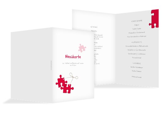 Hochzeit Menükarte Puzzleteile Rot 148x210mm