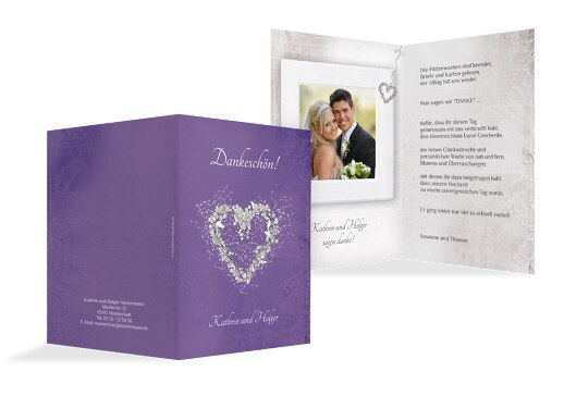 Hochzeit Dankeskarte glamour heart LilaFlieder 105x148mm