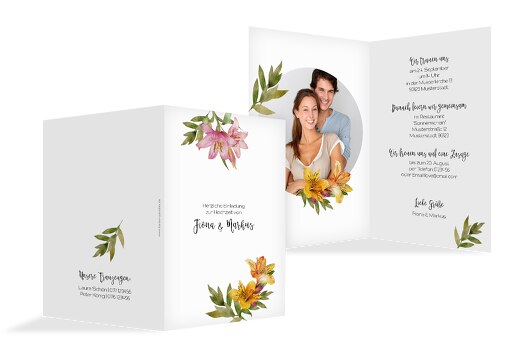 Hochzeit Einladung Blumendeko Weiß 105x148mm