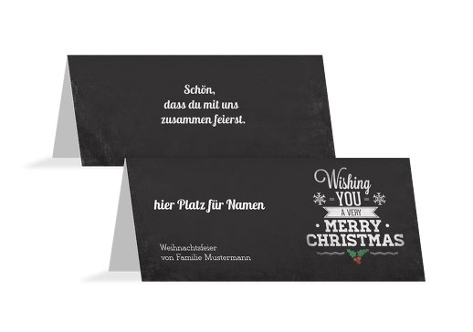 Tischkarte Merry Christmas Schwarz 100x44mm