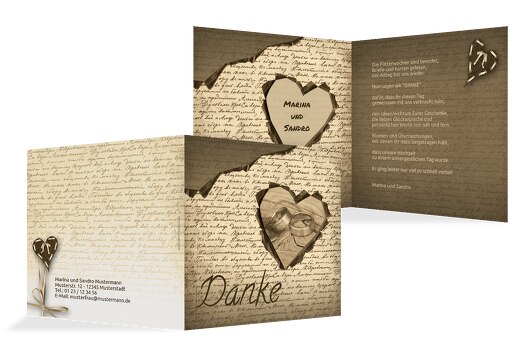 Hochzeit Dankeskarte 2 Herzensgedicht braunmatsch 145x145mm