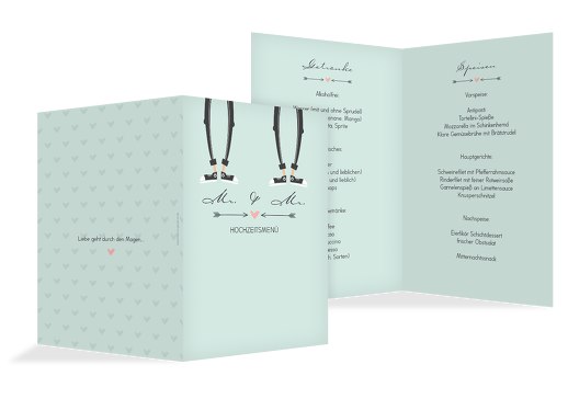 Hochzeit Menükarte Pärchen - Männer Hellgruenblau 148x210mm