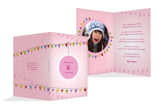 Einladungskarte zum Kindergeburtstag Foto Lampion HellRosa 105x148mm