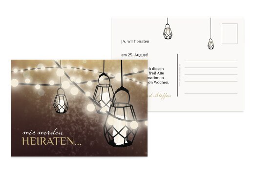 Save-the-Date Vintage Laterne Dunkelrotlila 148x105mm