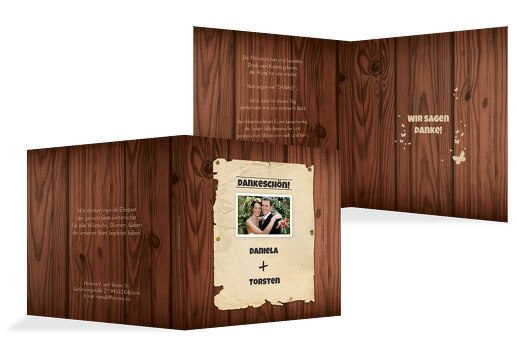 Hochzeit Dankeskarte Steckbrief braunmatsch 145x145mm