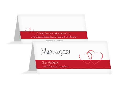 Hochzeit Tischkarte Herzensband Rot 100x44mm