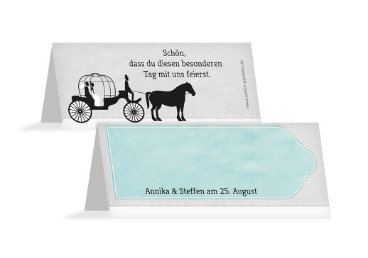Tischkarte Kutsche PastellHellTürkis 100x44mm