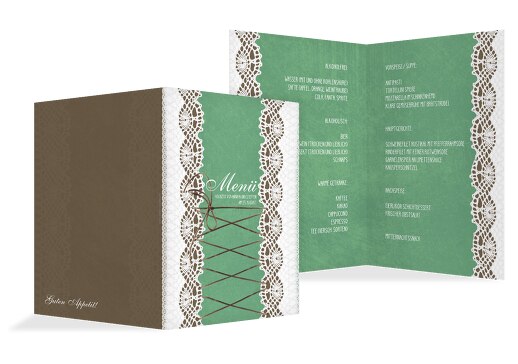 Hochzeit Menükarte Vintage Schleife TürkisGrauMatt 148x210mm