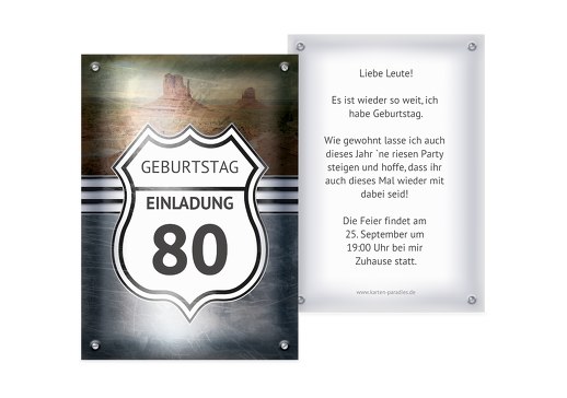 Geburtstagseinladung Route 80 Grau 105x148mm