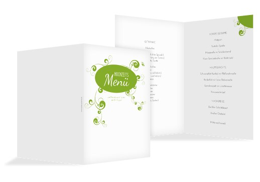 Hochzeit Menükarte squiggle chubby Grasgruen 148x210mm