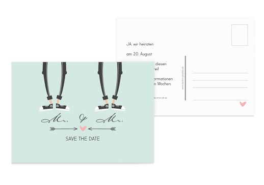 Save-the-Date Pärchen - Männer Hellgruenblau 148x105mm