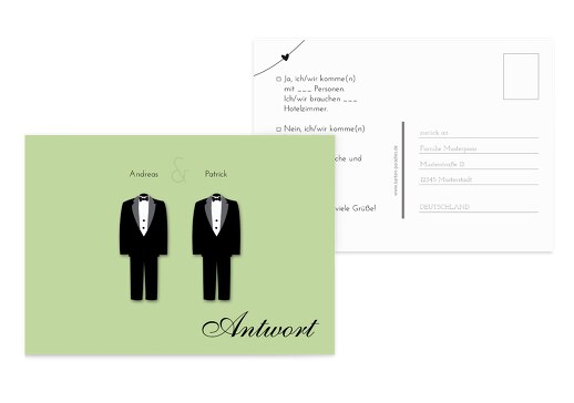 Hochzeit Antwortkarte suits MattGrün 148x105mm