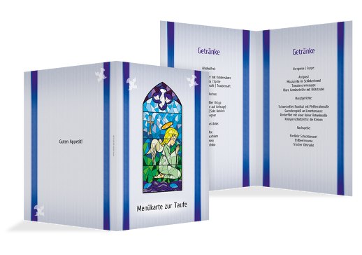 Taufe Menükarte Kirchenfenster Blau 148x210mm