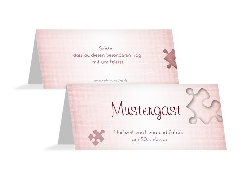Hochzeit Tischkarte Puzzle PastellHellRot 100x44mm