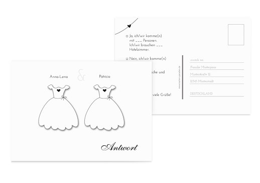 Hochzeit Antwortkarte dresses Weiß 148x105mm