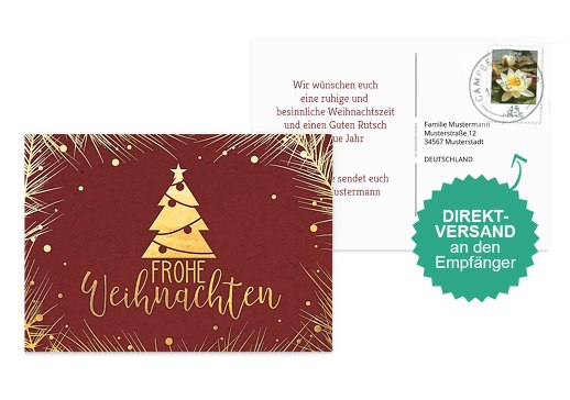 Grußkarte Goldbaum WeinRot 148x105mm