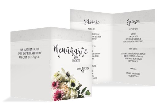 Hochzeit Menükarte Bouquet Lilarosa 148x210mm