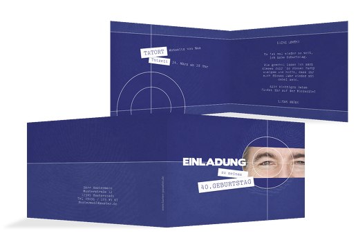 Geburtstagseinladung Foto Krimi 40 Blau 148x105mm