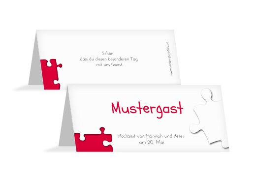 Hochzeit Tischkarte Puzzleteile Rot 100x44mm