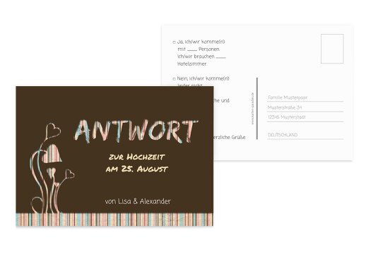 Hochzeit Antwortkarte Wir heiraten braunmatsch 148x105mm