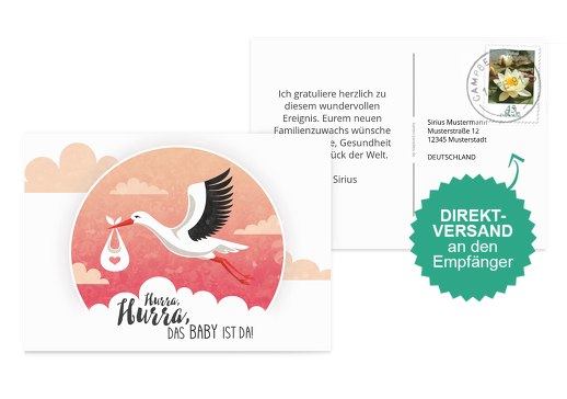 Glückwunschkarte zur Geburt Storch Weiß 148x105mm