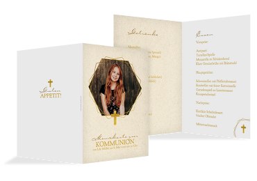 Kommunion Menükarte Goldrausch
