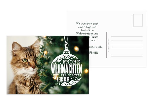 Grußkarte Weihnachtskatze DunkelGrün 148x105mm