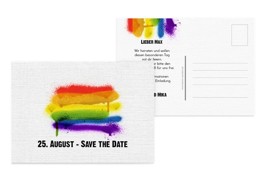 Save-the-Date Regenbogenliebe Weiß 148x105mm