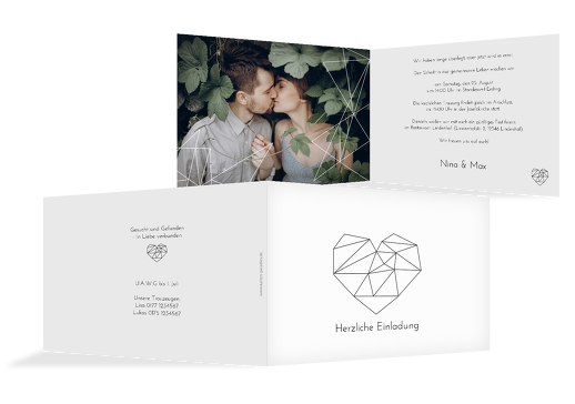 Hochzeit Einladung straight heart Weiß 148x105mm
