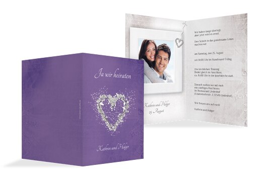 Hochzeit Einladung glamour heart LilaFlieder 105x148mm