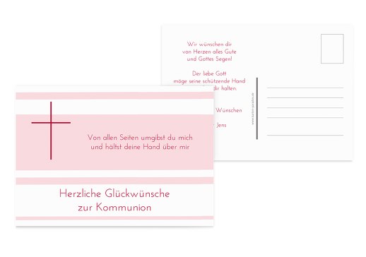 Glückwunschkarte zur Kommunion Kreuz HellRosa 148x105mm