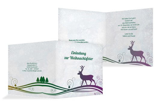 Einladungskarte Bunter Wintertraum Blattgrün 145x145mm
