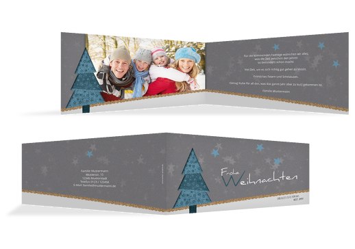 Weihnachtstgrußkarte Foto Farbbäumchen KräftigHellMarineblau 215x105mm