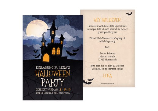 Halloweenkarte Gruselschloss Blau 105x148mm