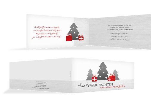 Weihnachtsgrußkarte Geschenkebaum Rot 215x105mm