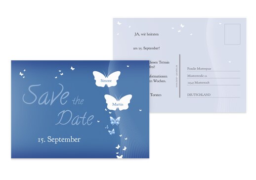 Hochzeit Save-the-Date Traumpaar KräftigHellMarineblau 148x105mm