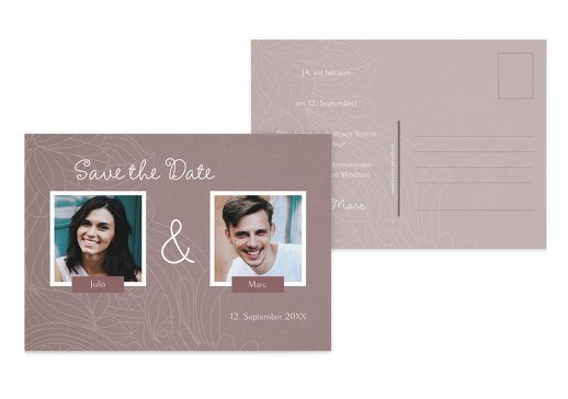 Save-the-Date Vintage Flower HellRotMatt 148x105mm