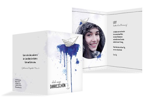 Firmung Dankeskarte Origamischiff Blau 105x148mm