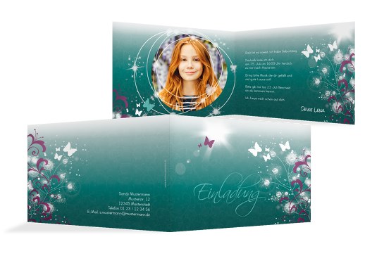 Einladungskarte zum Geburtstag Foto beautiful Türkisblaukräftig 148x105mm