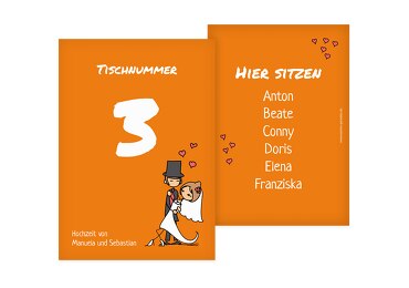 Tischnummer Comic Brautpaar