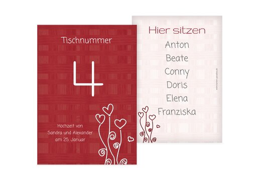 Tischnummer Liebestraum WeinRot 105x148mm