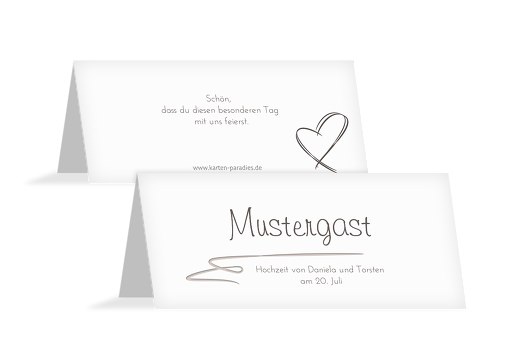 Hochzeit Tischkarte Doppelherz DunkelgrauBraun 100x44mm